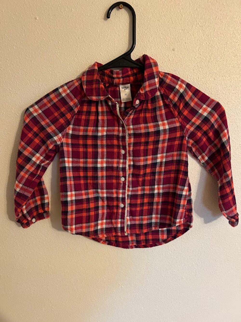 OshKosh B'gosh Plaid Button Front Shirt Toddler Girls 3T Pink Long Sleeve